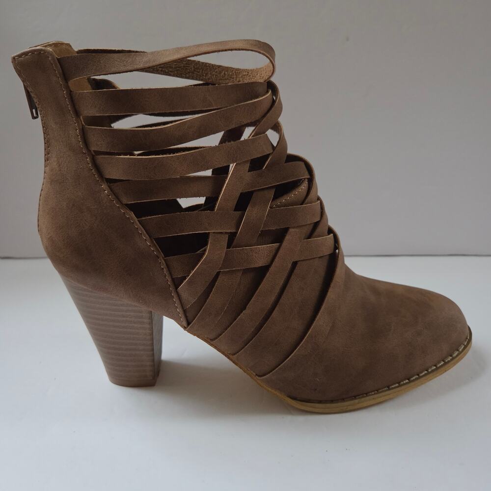 Mi.iM URBAN‑05 Brown Woven Strap Ankle Booties Stacked Heel Size 9 NIB - Picture 12 of 16